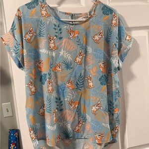Blue Corgi Print Women's Blouse